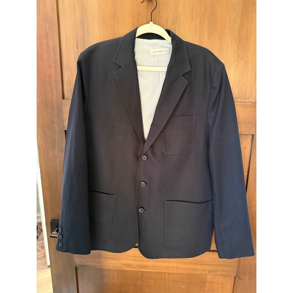 Lucky Brand Men’s‎ Navy Linen Blend Blazer Jacket Size 44 Professional Academia